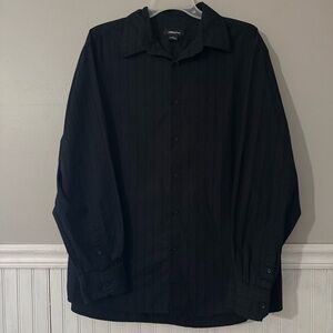 Claiborne | Men's Long Sleeve Button Up Shirt Black on Black Pinstripe XL